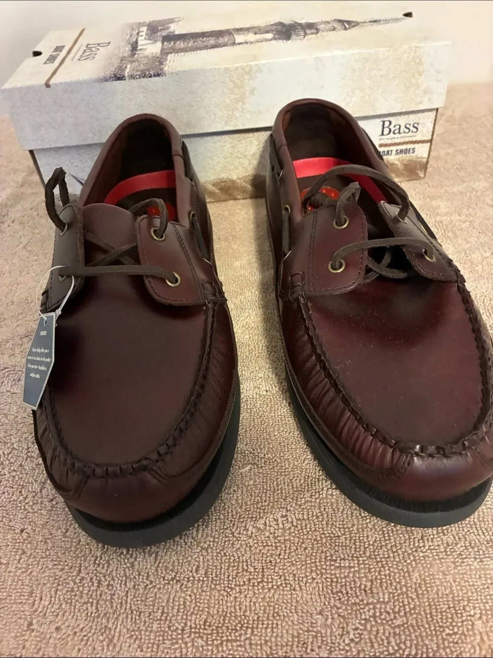 Men’s G H Bass size 13W Men's Dark Brown Leather Boat Shoes with Red Insoles‎